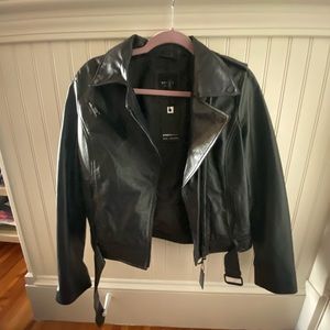 Barneys Originals Colored Leather Biker Jacket in Navy